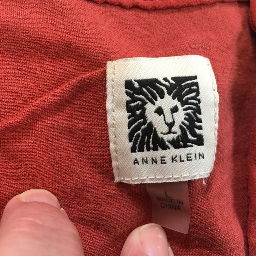 Anne Klein Linen Blend V Neck Roll Tab Sleeve Tunic Top‎ Orange Size L - Picture 2 of 6